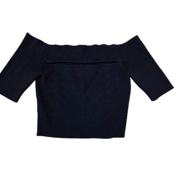 Express M Black Off The Shoulder Ribbed Cut Out Crop Top Pullover Chic Bold - Picture 3 of 11